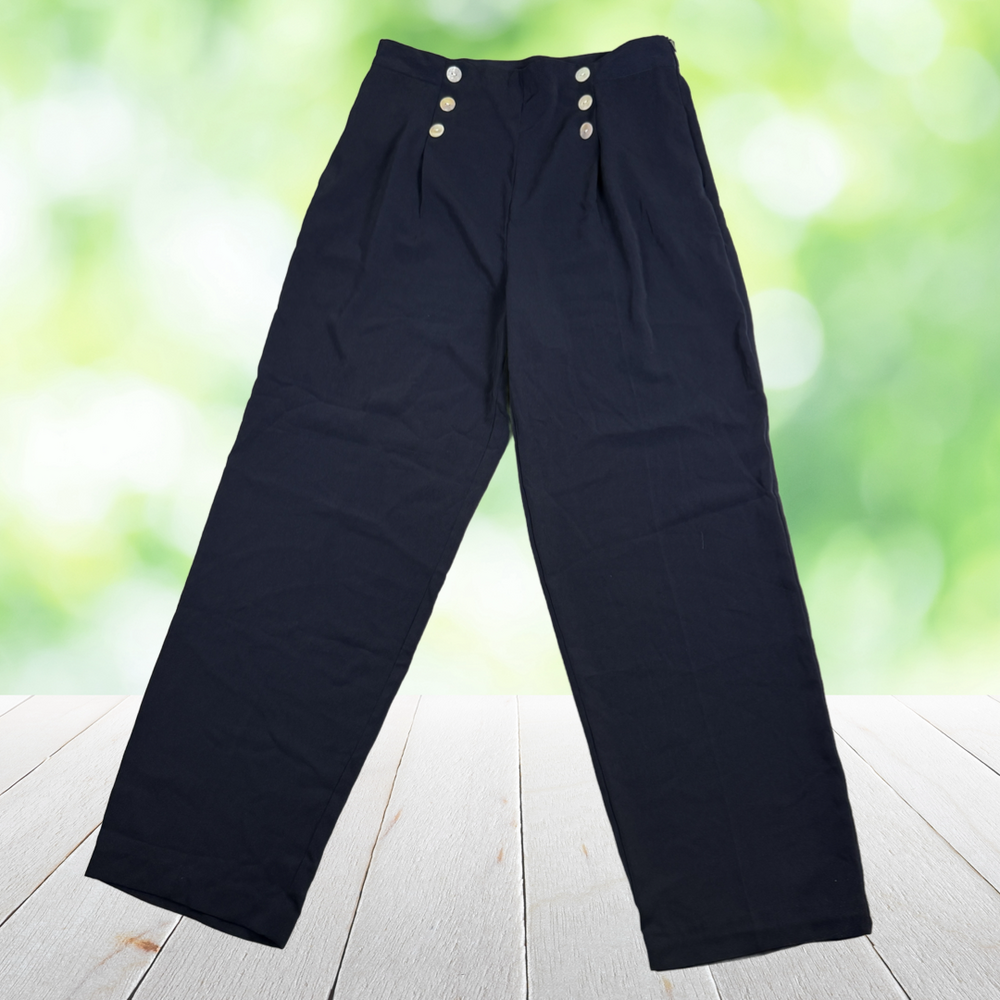 Vintage Y2K JG HOOK Sailor Pants High Rise Nautical Wide Leg Navy Womens 14
